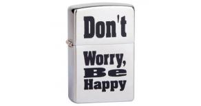 Зажигалка ZIPPO Don`t Worry, с покрытием Brushed Chrome, латунь/сталь, серебристая, 36x12x56 мм